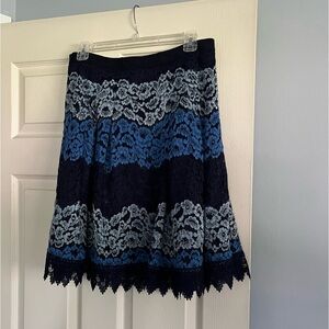 Isaac Mizrahi Live lace skirt pleated blue ombré formal skirt navy a-line lined